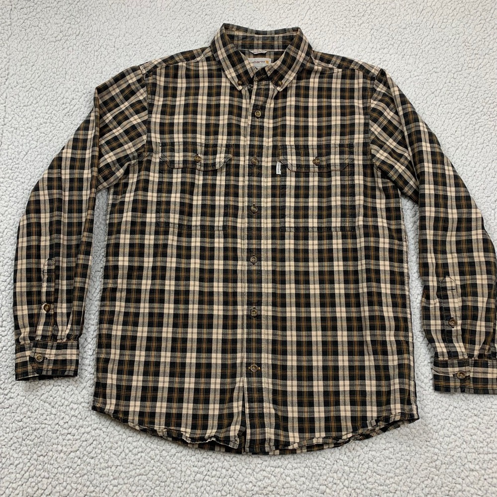 Carhartt Button Down Shirt Mens M Brown 102214 Relaxed Fit Plaid Cotton‎ Flannel